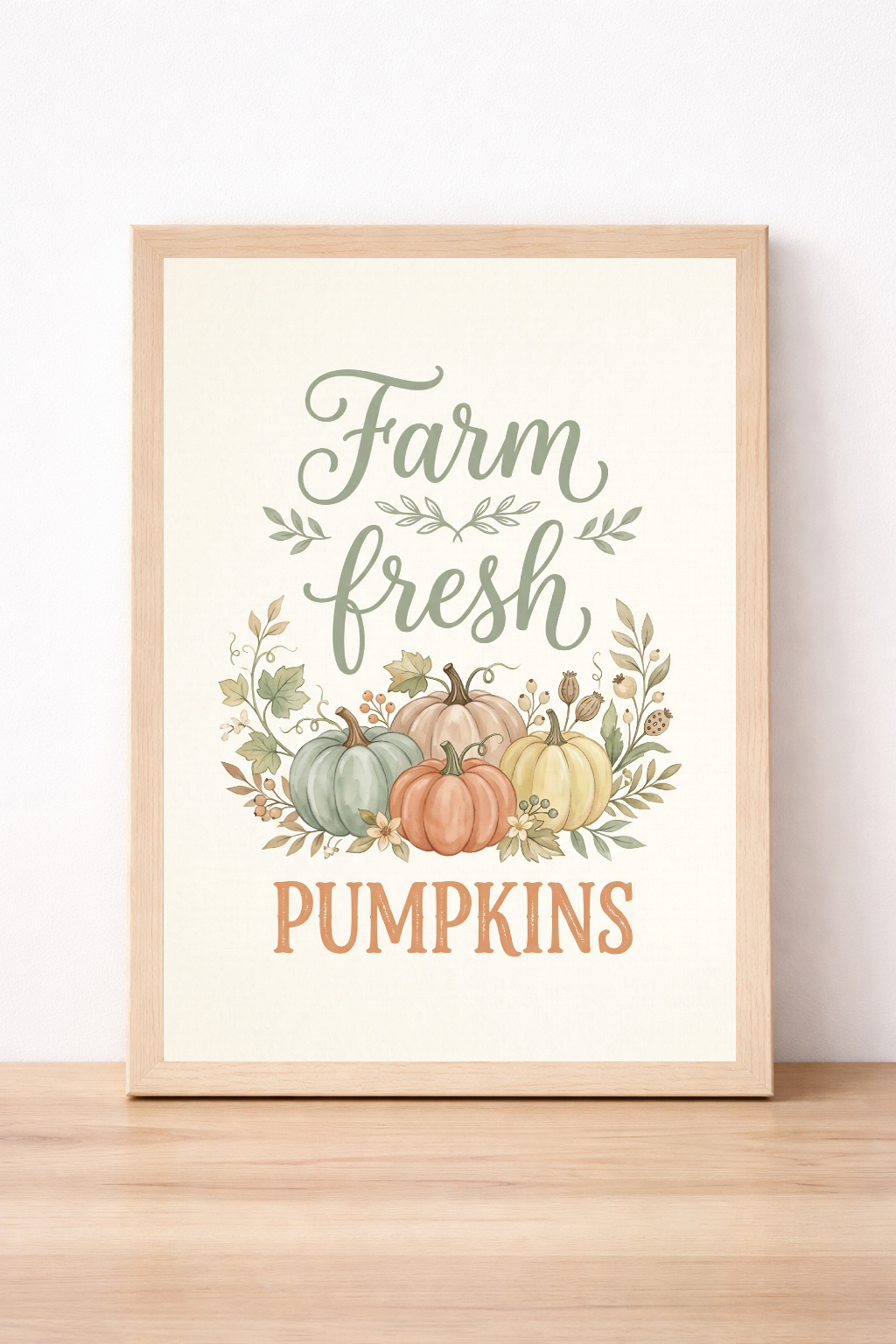 Farm Fresh Pumpkins Autumn Print Pastel Harvest Illustration Rustic Home Decor