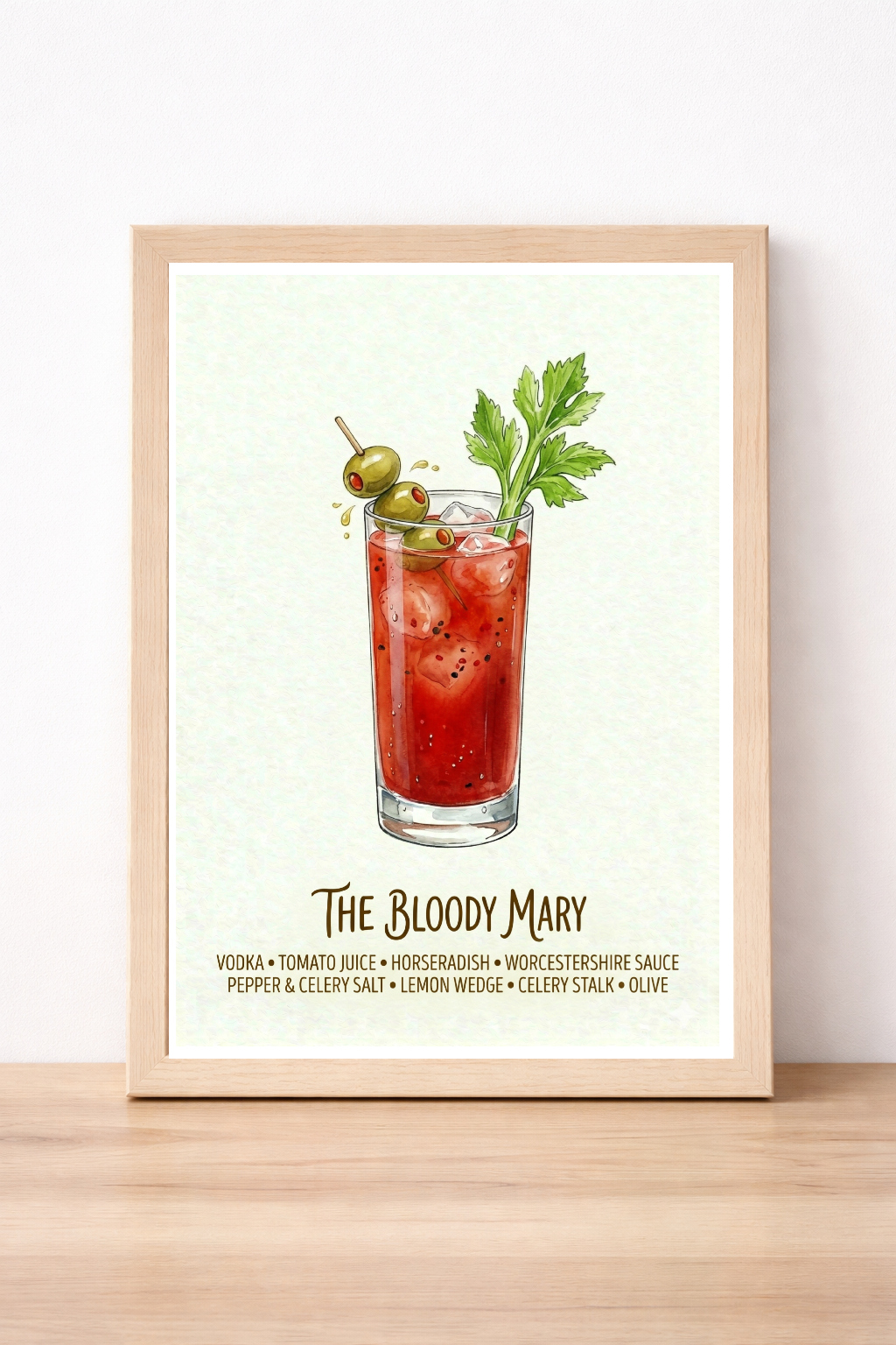 The Bloody Mary Cocktail Recipe Print, Alcohol Wall Art, Modern Kitchen Decor