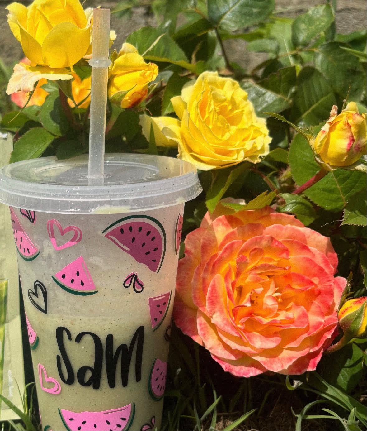 Watermelon Summer Personalised Name Tumbler Venti Cold Cup 24oz - With Straw