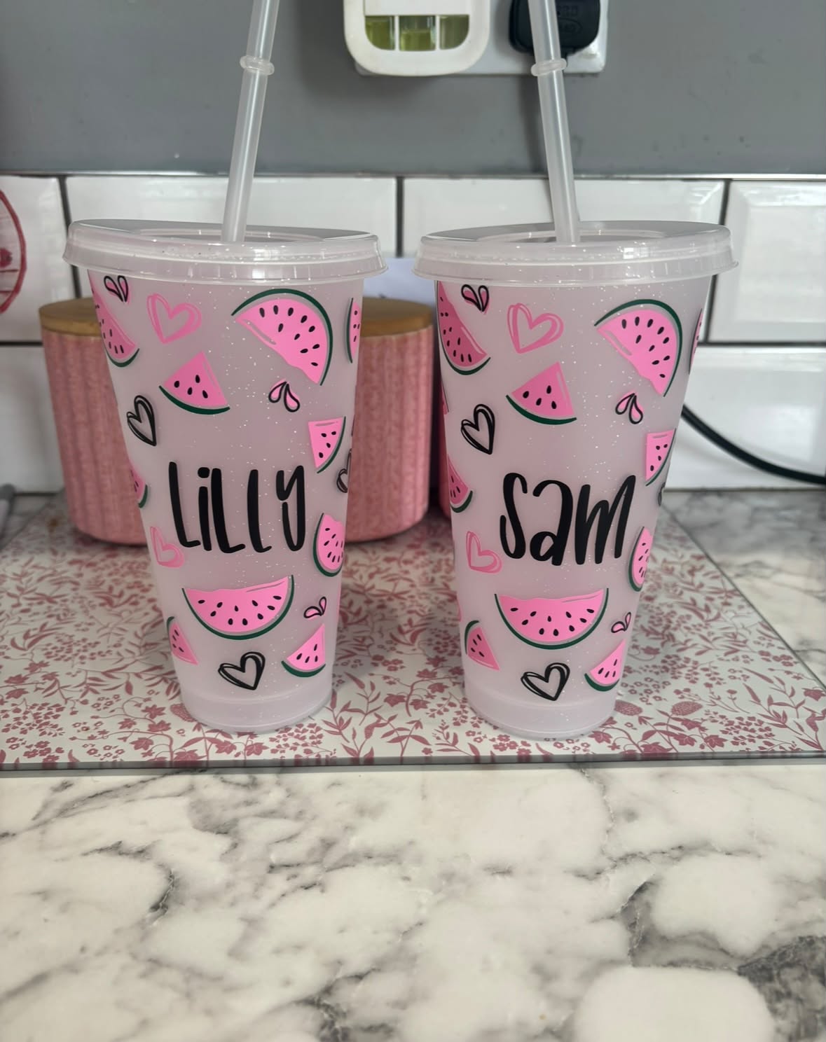 Watermelon Summer Personalised Name Tumbler Venti Cold Cup 24oz - With Straw