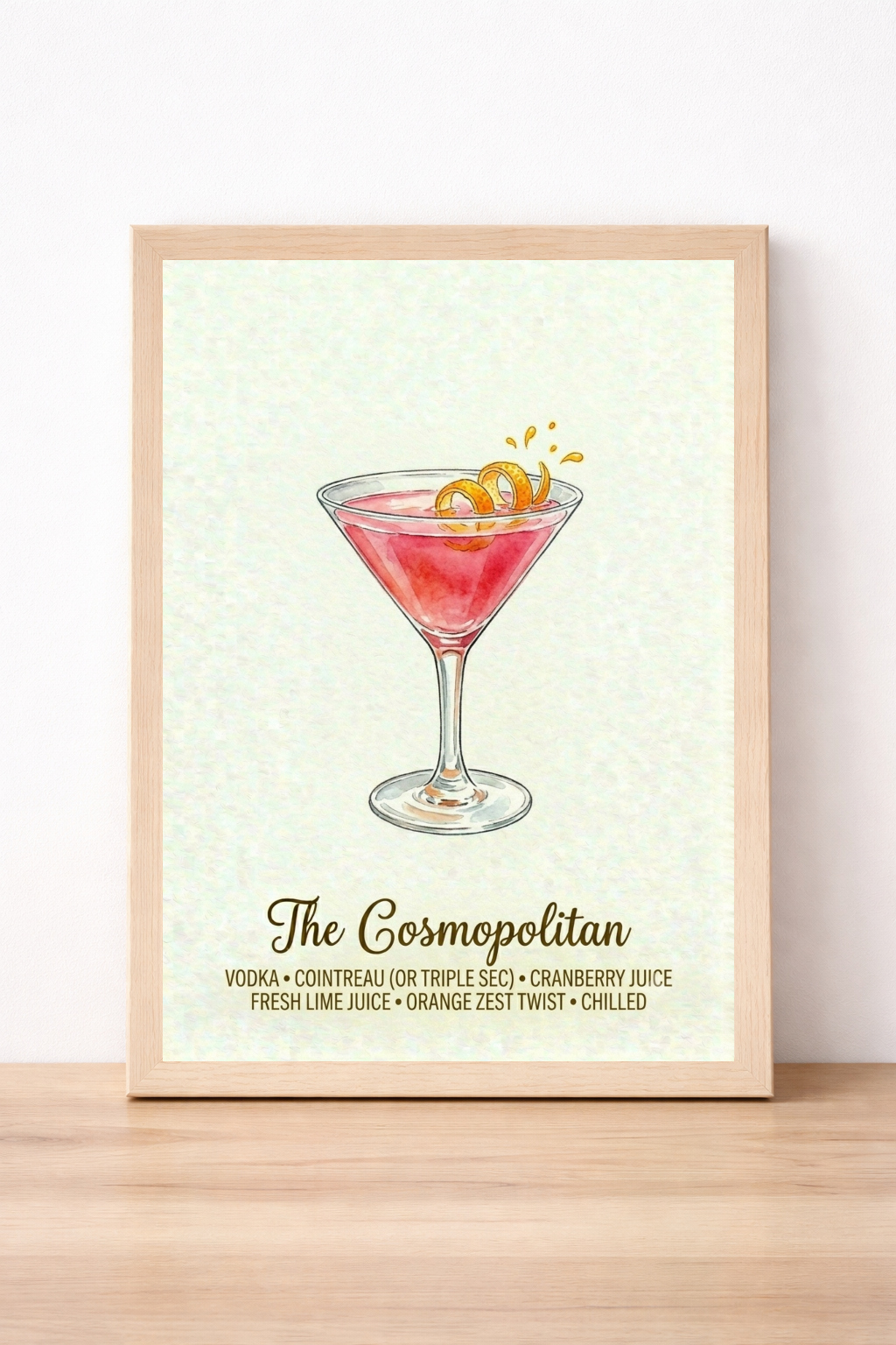 Cosmopolitan Cocktail Recipe Print, Watercolour Alcohol Wall Art, Modern Kitchen Decor