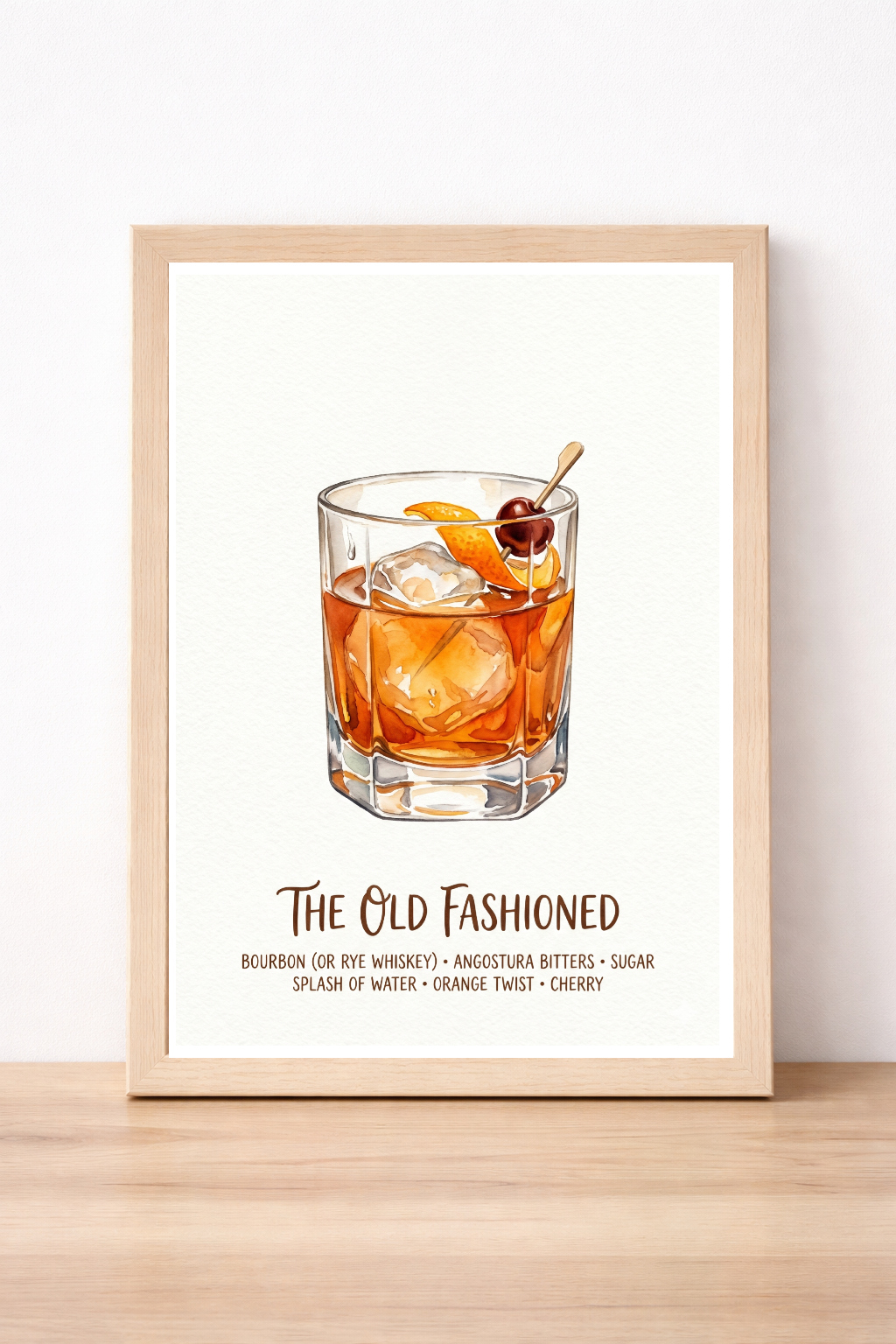 The Old Fashioned Cocktail Print, Classic Whiskey Drink Illustration, Vintage Bar Decor, Alcohol Wall Art