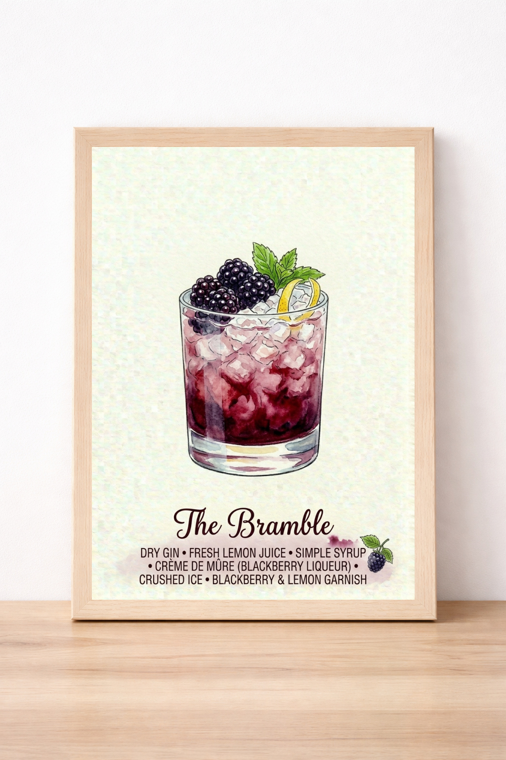 The Bramble Cocktail Recipe Print, Blackberry And Lemon Kitchen Wall Art, Modern Alcohol Decor