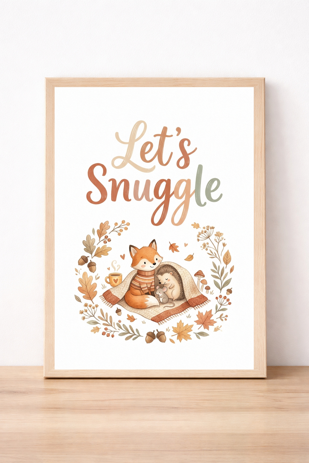Let's Snuggle Autumn Wall Art Cosy Fox And Hedgehog Print Woodland Nursery Decor