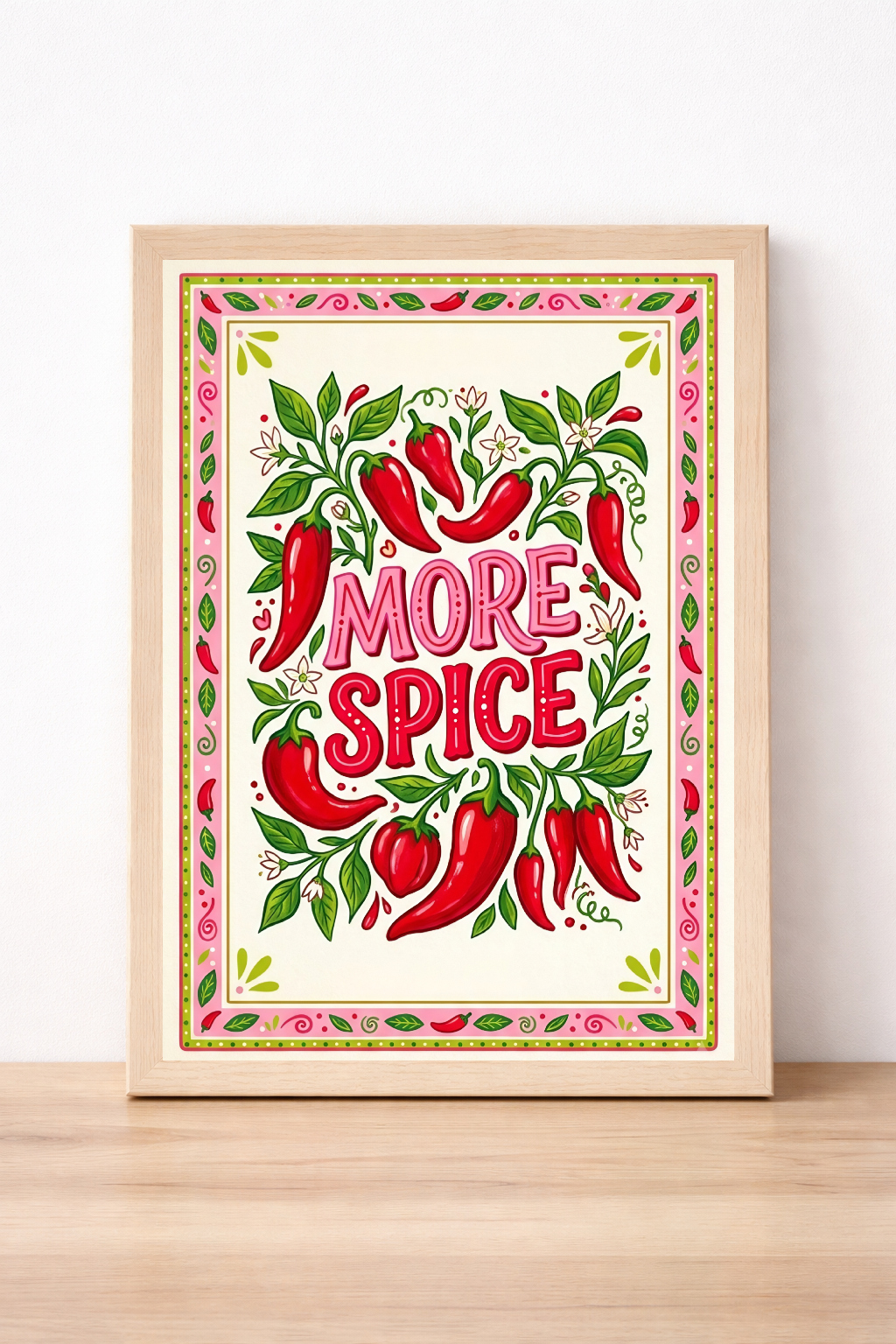 More Spice Kitchen Print, Vibrant Chilli Pepper Wall Art, Colourful Culinary Decor, Home Illustration