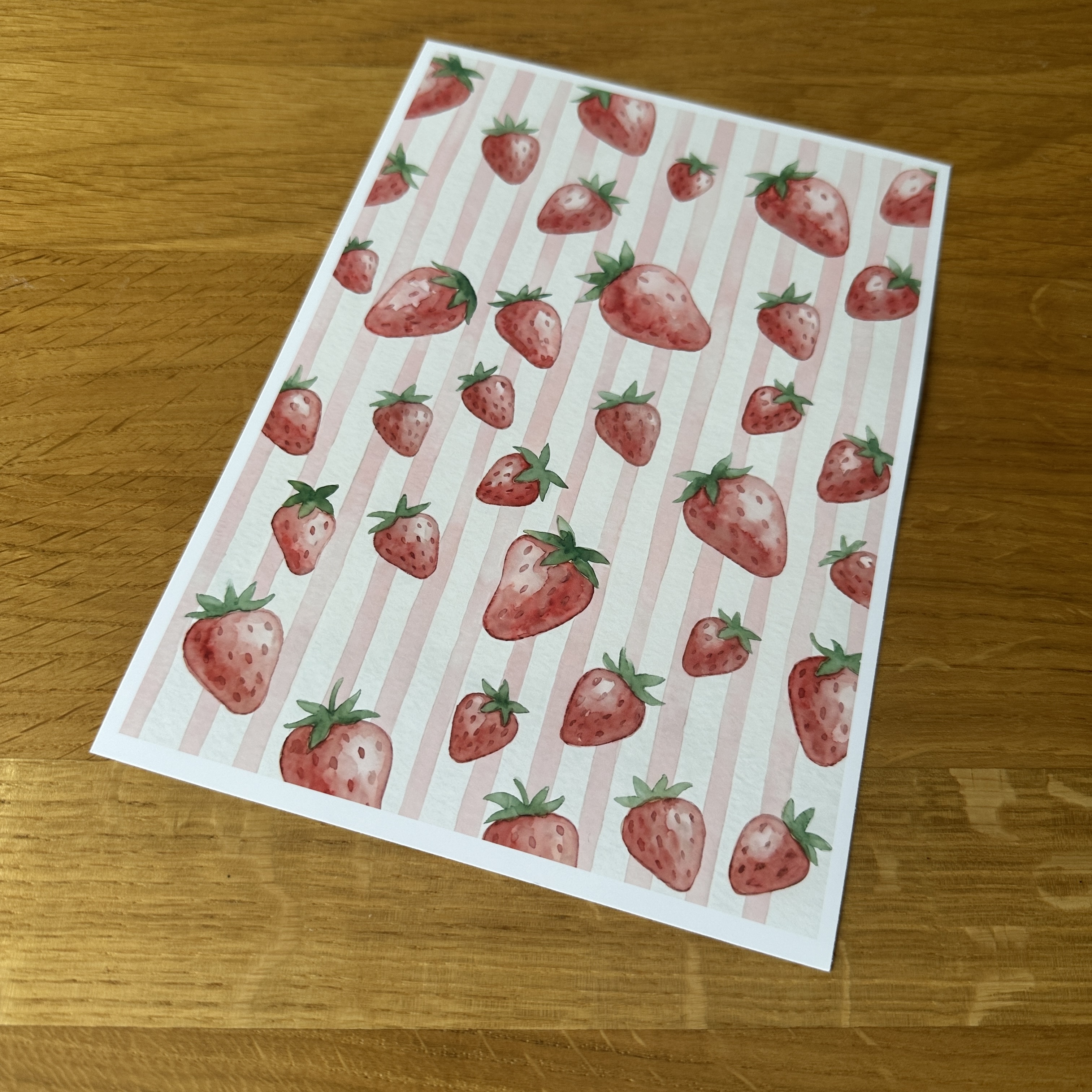 Strawberry Pattern Wall Art, Summer Fruit Print, Watercolour Home Decor, Cottagecore Kitchen Illustration