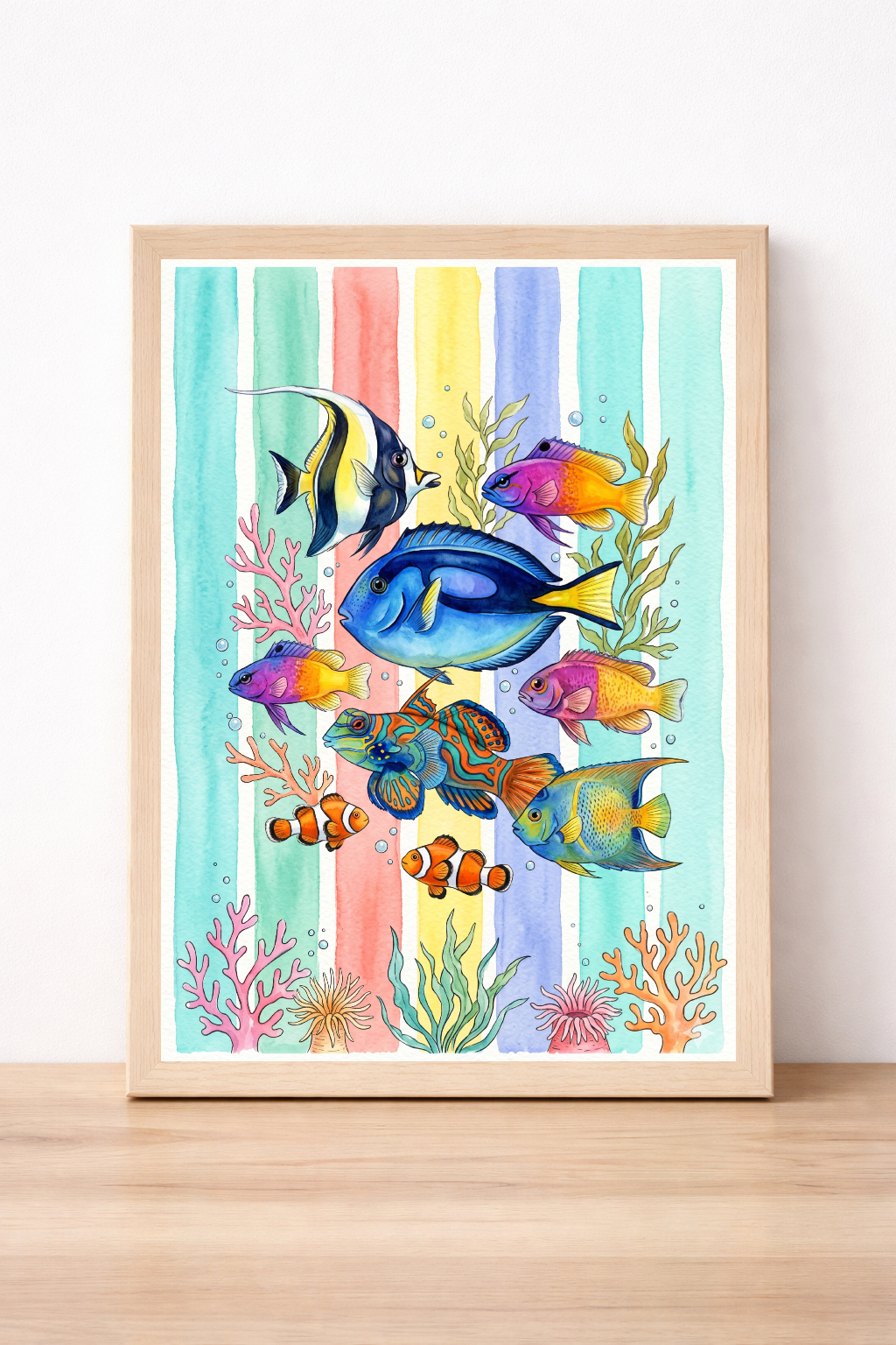 Colourful Tropical Fish Wall Art, Summer Watercolour Print, Humorous Kitchen Decor, Home Collection