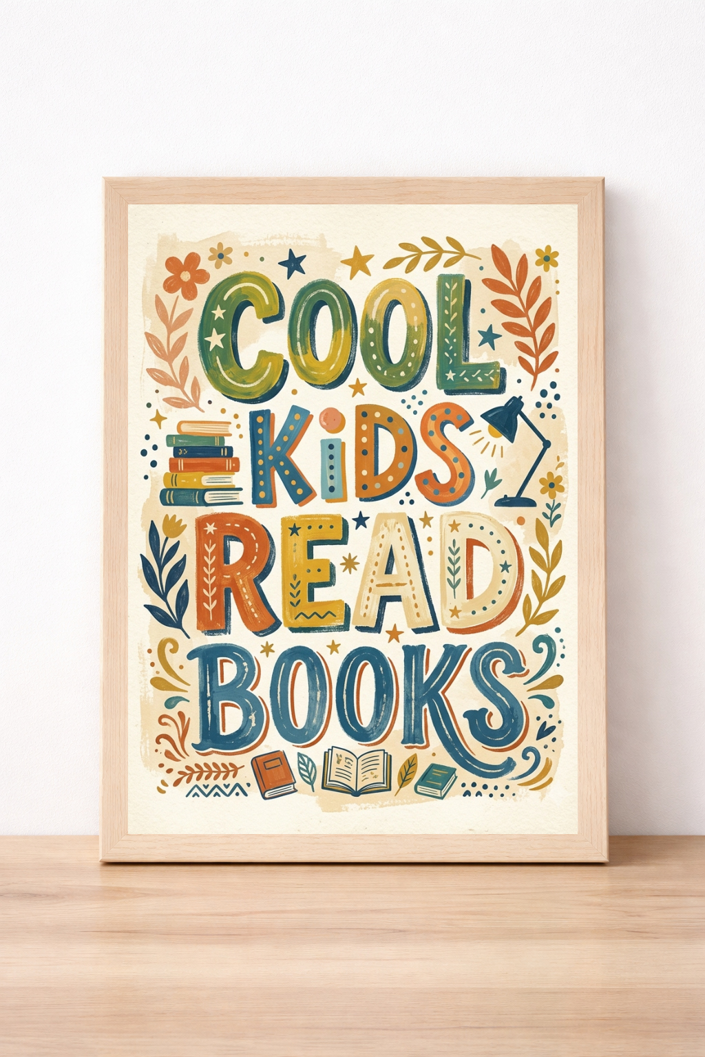 Cool Kids Read Books Print, Colourful Children's Wall Art, Playful Typography Decor