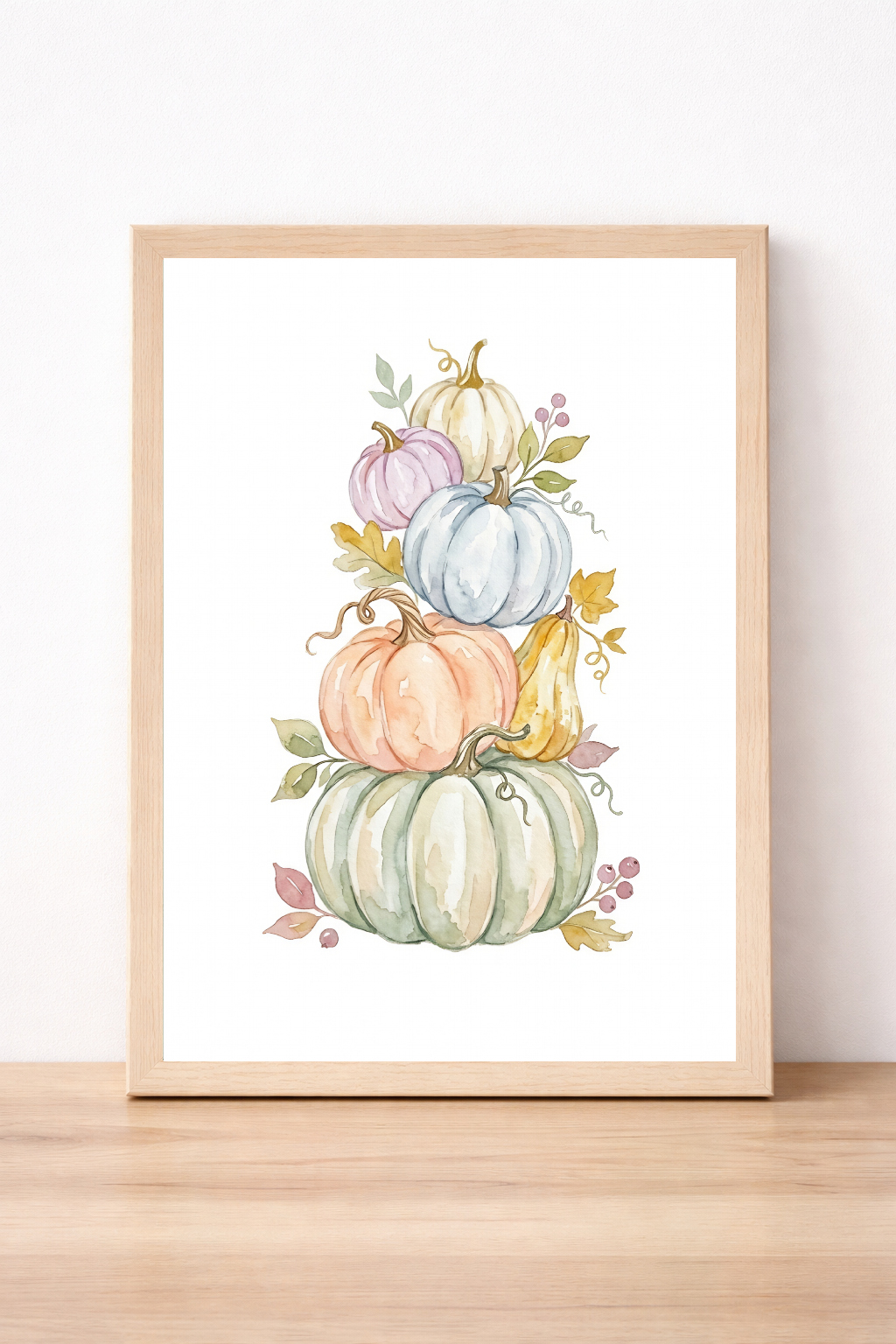 Watercolour Pastel Pumpkin Stack Print, Autumn Decor, Halloween Home Illustration