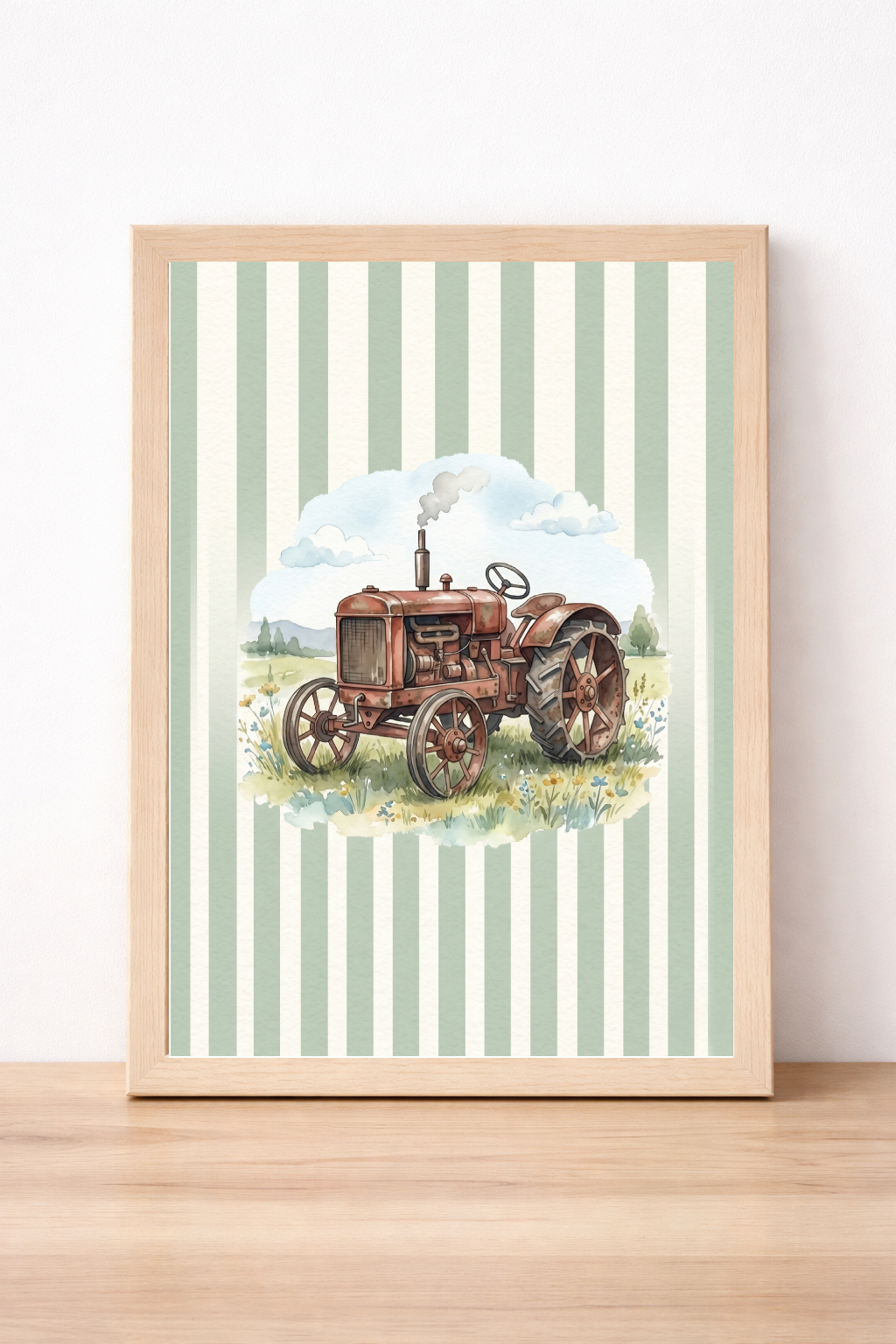 Vintage Red Tractor Children's Print, Rustic Farm Vehicle Illustration, Nursery Decor