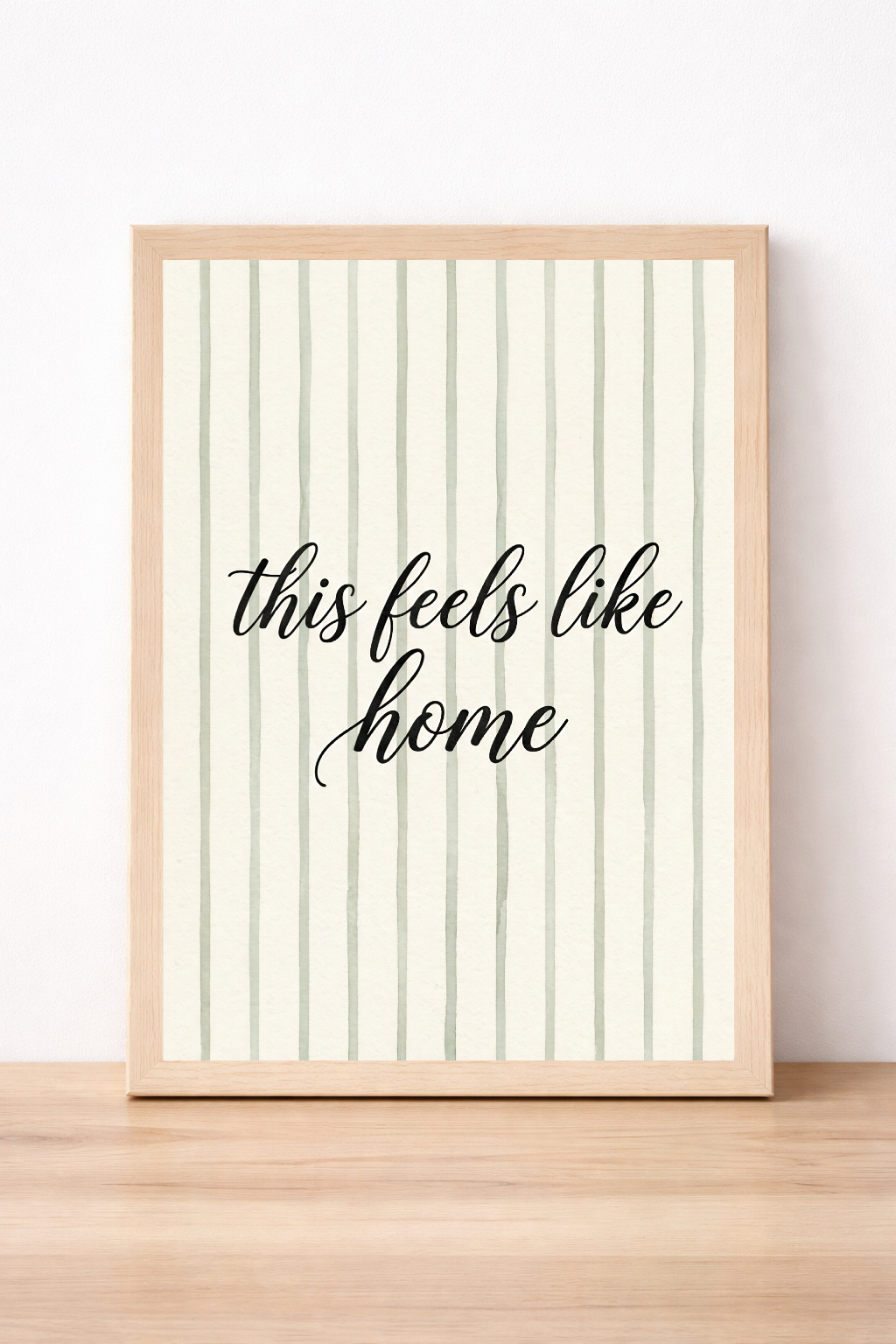 This Feels Like Home Sage Green Typography Print, Minimalist Striped Wall Art, Contemporary Home Decor