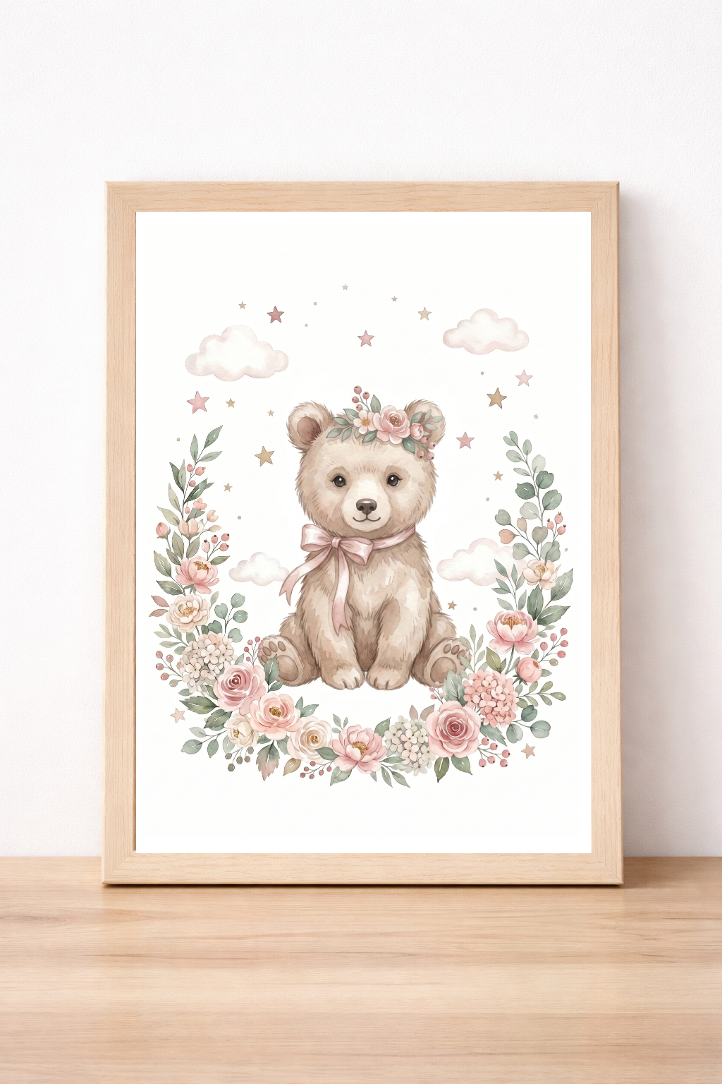 Floral Bear Children's Print, Watercolour Nursery Wall Art, Whimsical Animal Decor