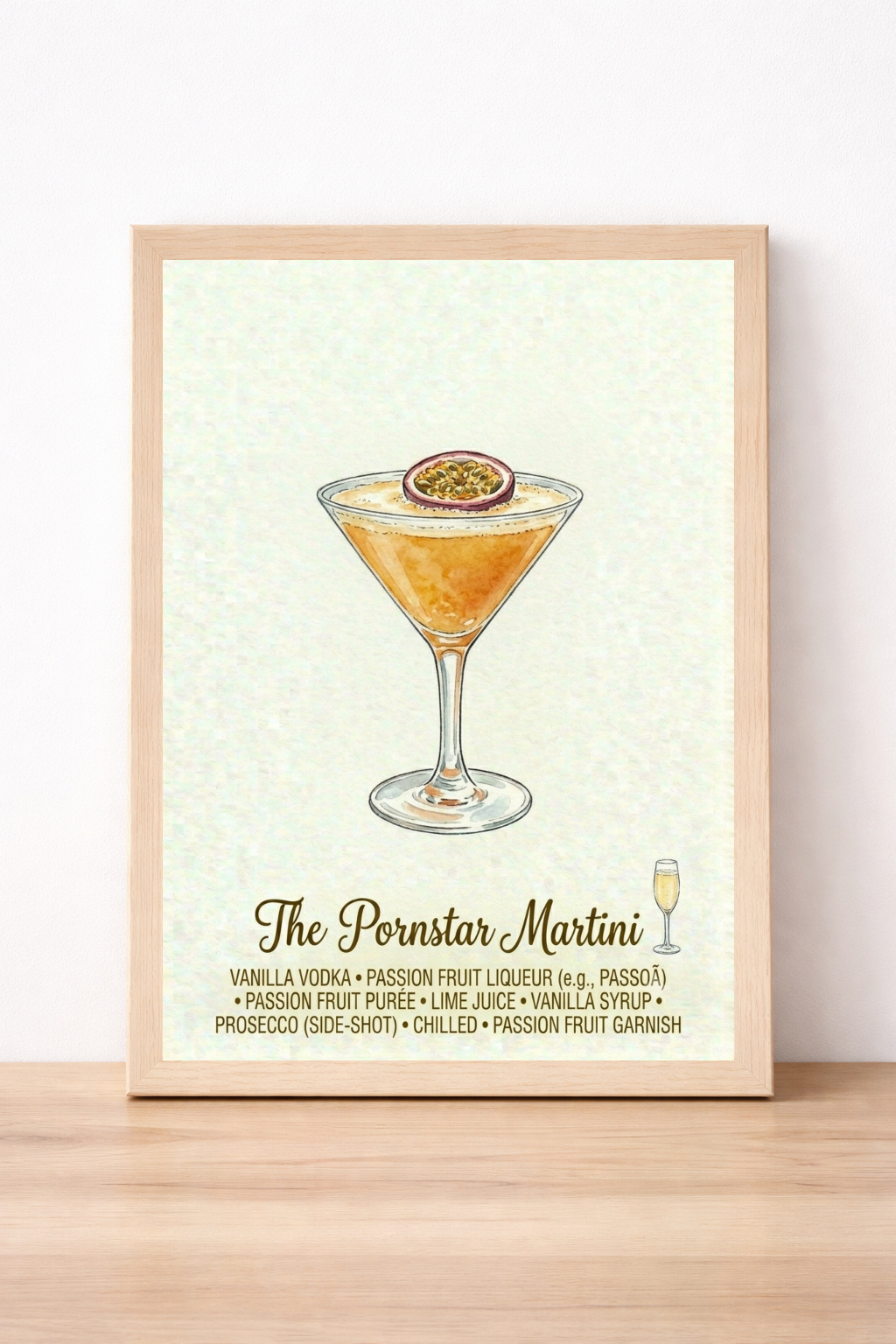 Pornstar Martini Recipe Print, Passion Fruit Cocktail Wall Art, Modern Kitchen Decor