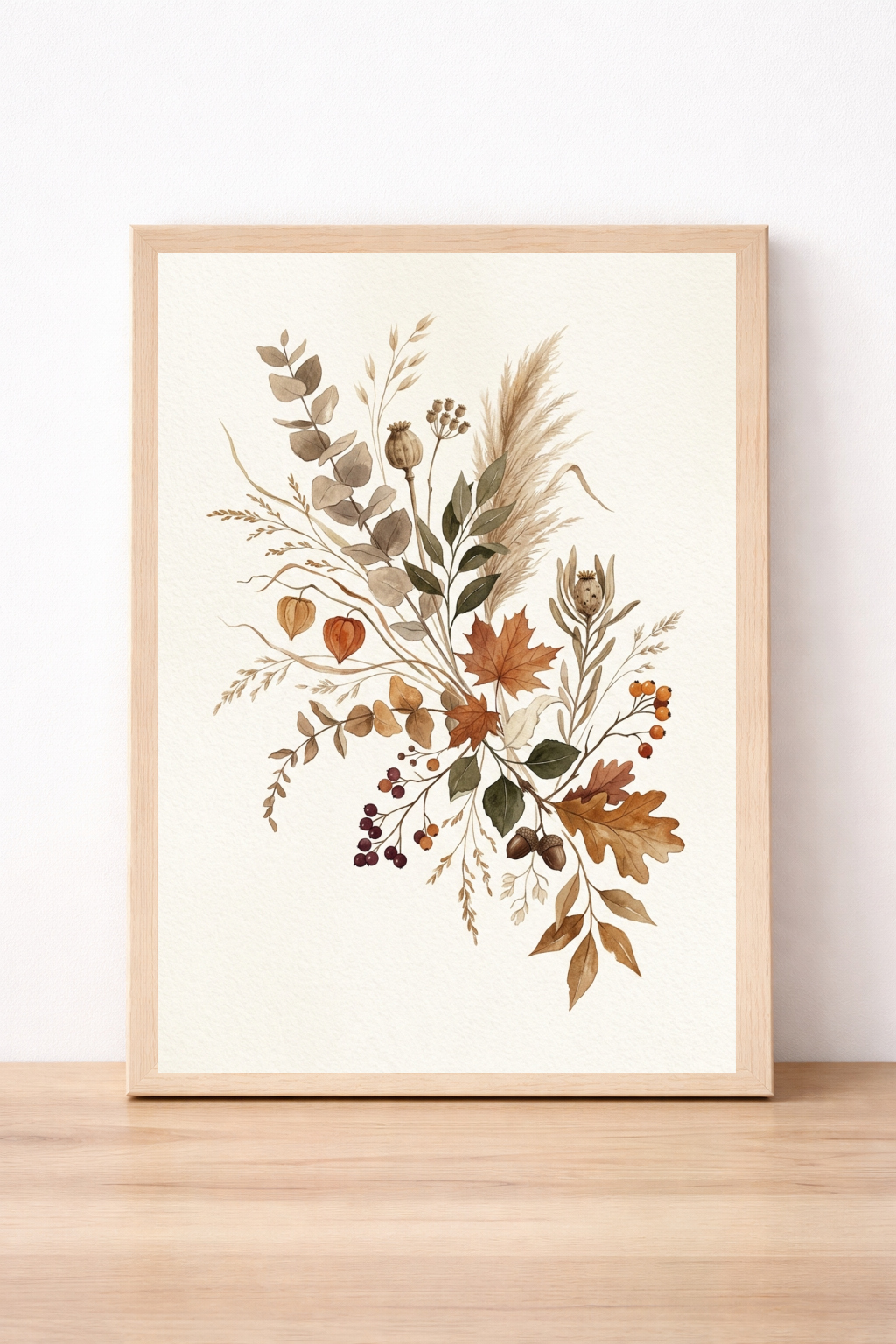 Autumn Botanical Wall Art, Neutral Foliage Print, Rustic Fall Decor, Home Collection Illustration