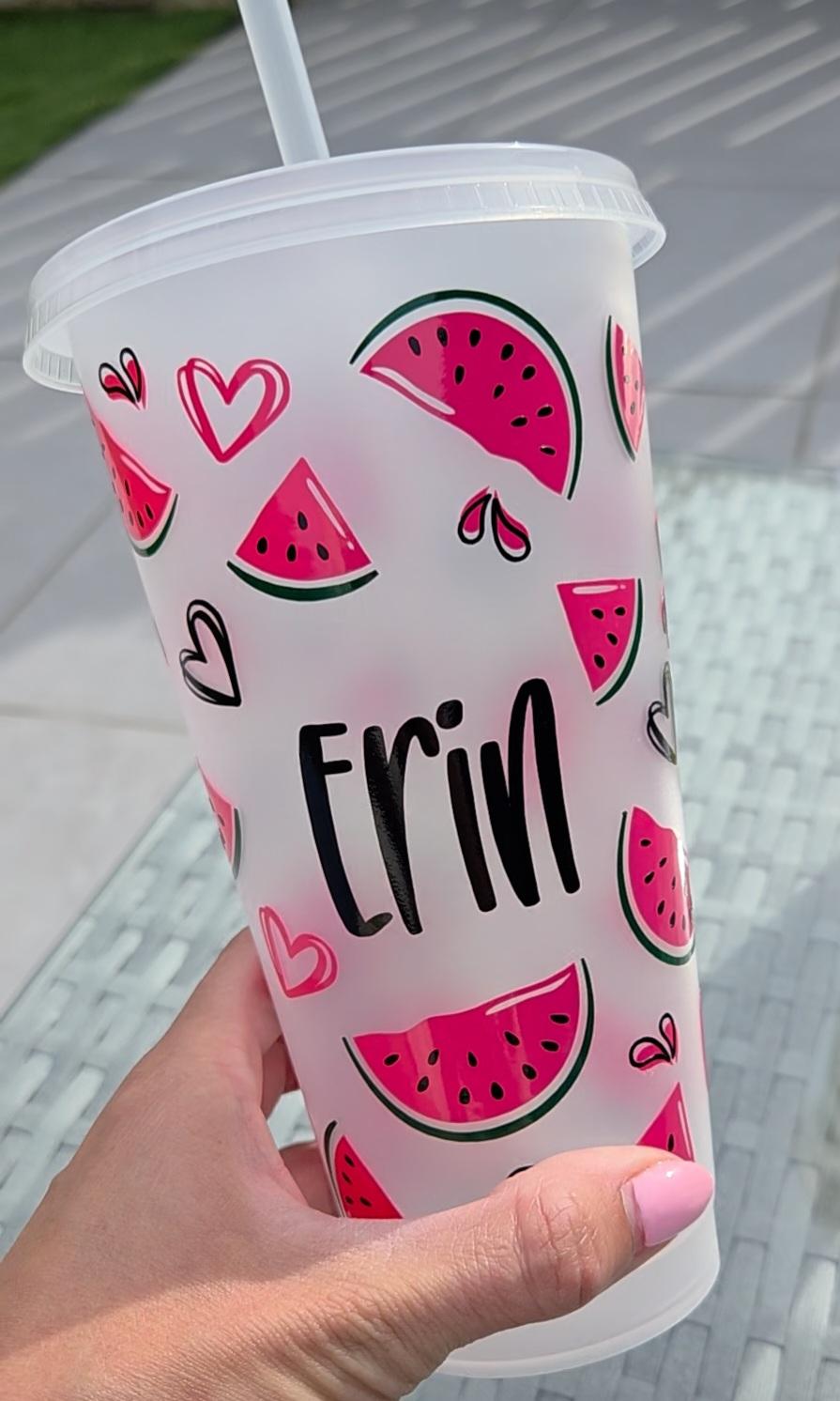 Watermelon Summer Personalised Name Tumbler Venti Cold Cup 24oz - With Straw