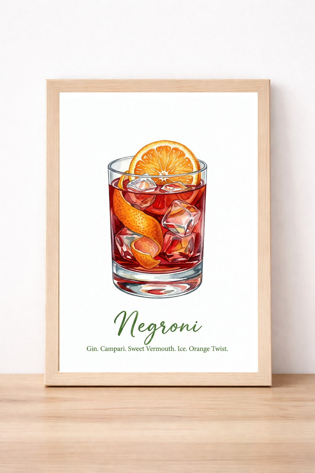 Negroni Cocktail Wall Art, Classic Alcohol Print, Vibrant Orange Twist Illustration, Modern Home Decor
