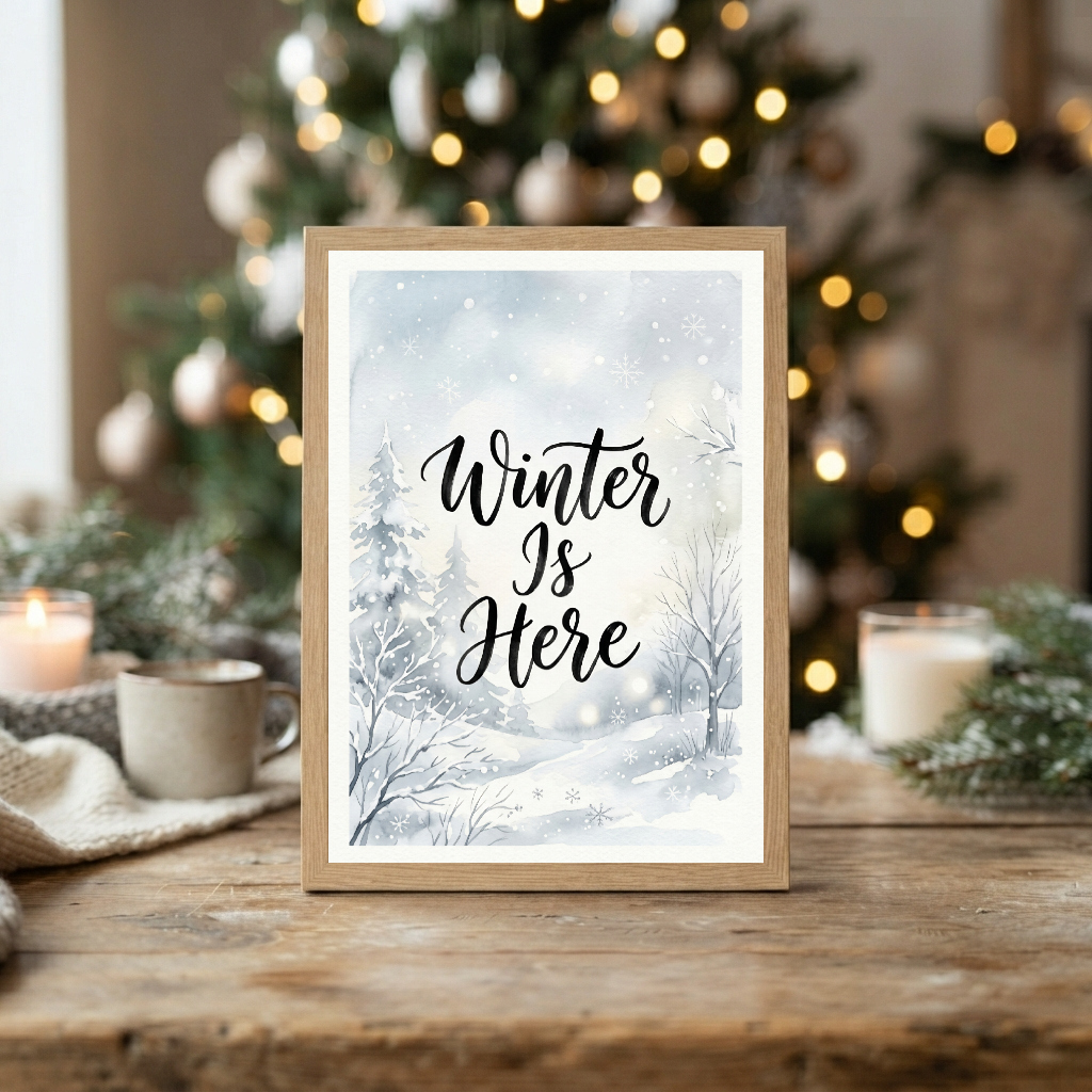Winter Is Here Christmas Print, Snowy Landscape Wall Art, Festive Home Decor