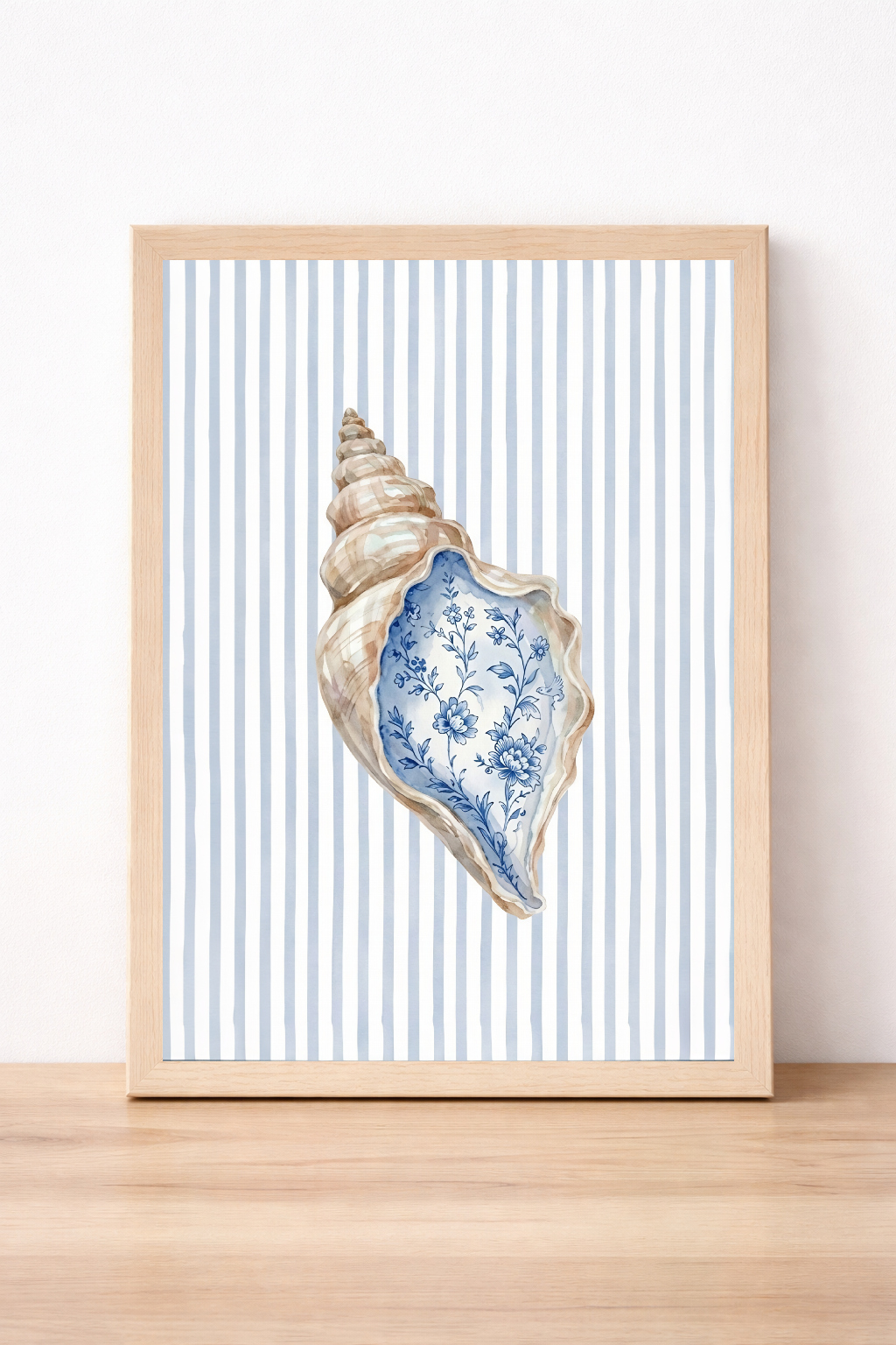 Blue And White Seashell Wall Art Coastal Nautical Print Summer Beach Home Decor