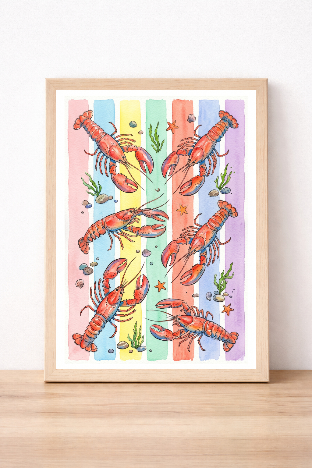 Rainbow Lobster Wall Art, Humorous Summer Kitchen Print, Colourful Sea Life Decor, Coastal Home Illustration