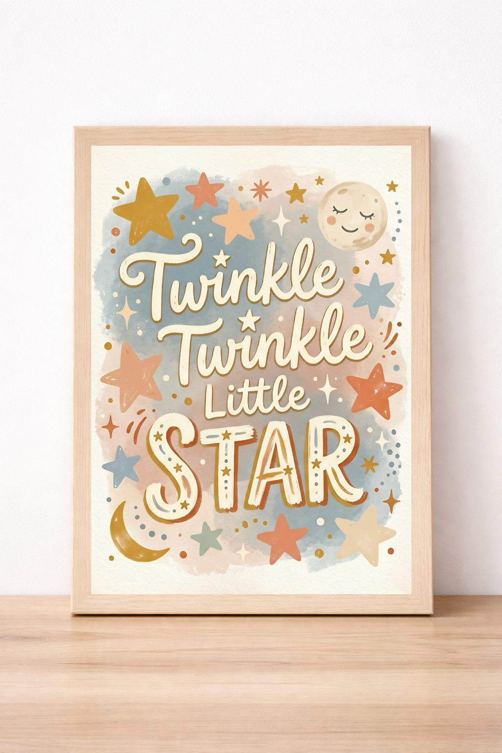 Twinkle Twinkle Little Star Children's Print, Whimsical Nursery Wall Art, Pastel Moon And Stars Decor