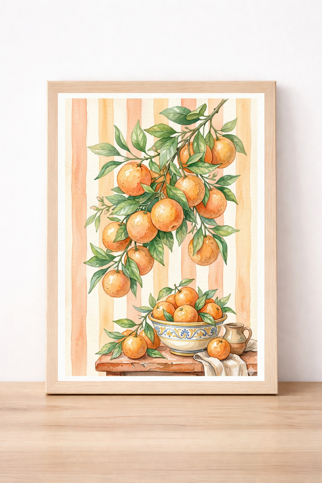 Orange Grove Summer Wall Art, Watercolour Citrus Branch Print, Rustic Farmhouse Kitchen Decor