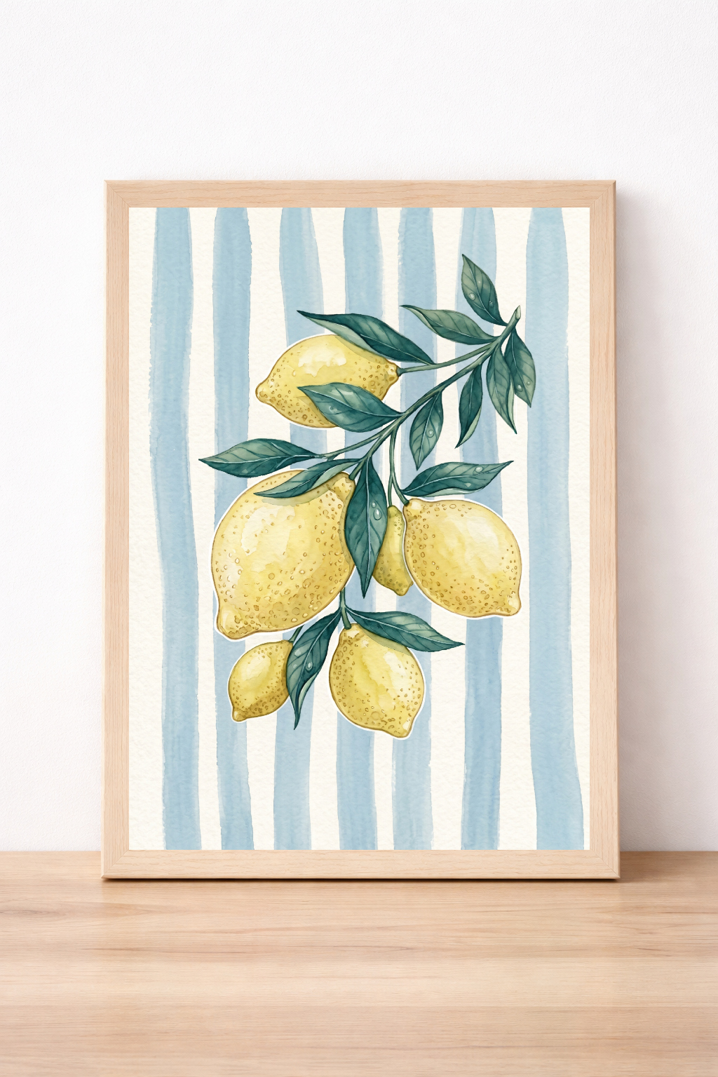 Lemon Branch Summer Wall Art, Watercolour Citrus Print, Coastal Home Decor