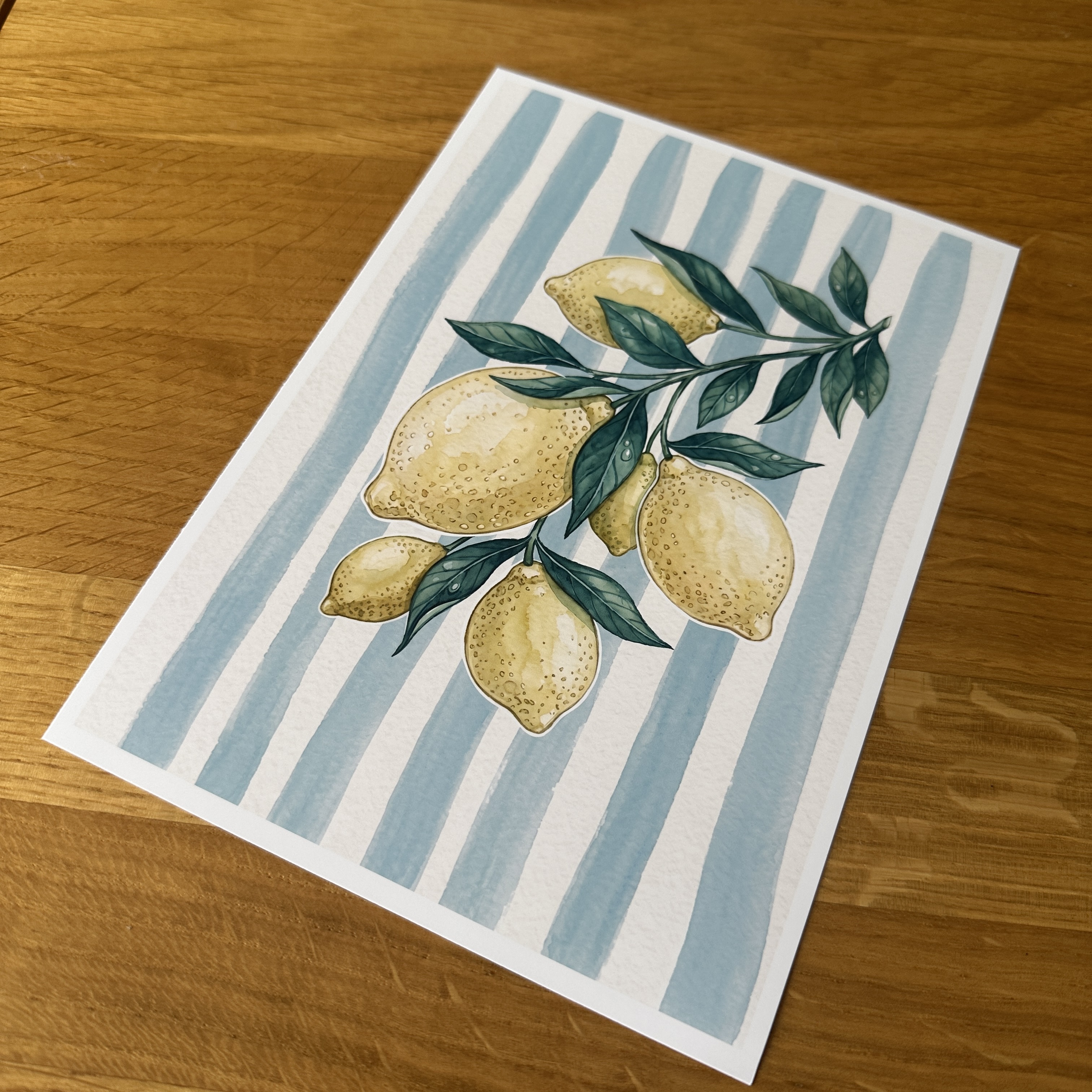 Lemon Branch Summer Wall Art, Watercolour Citrus Print, Coastal Home Decor