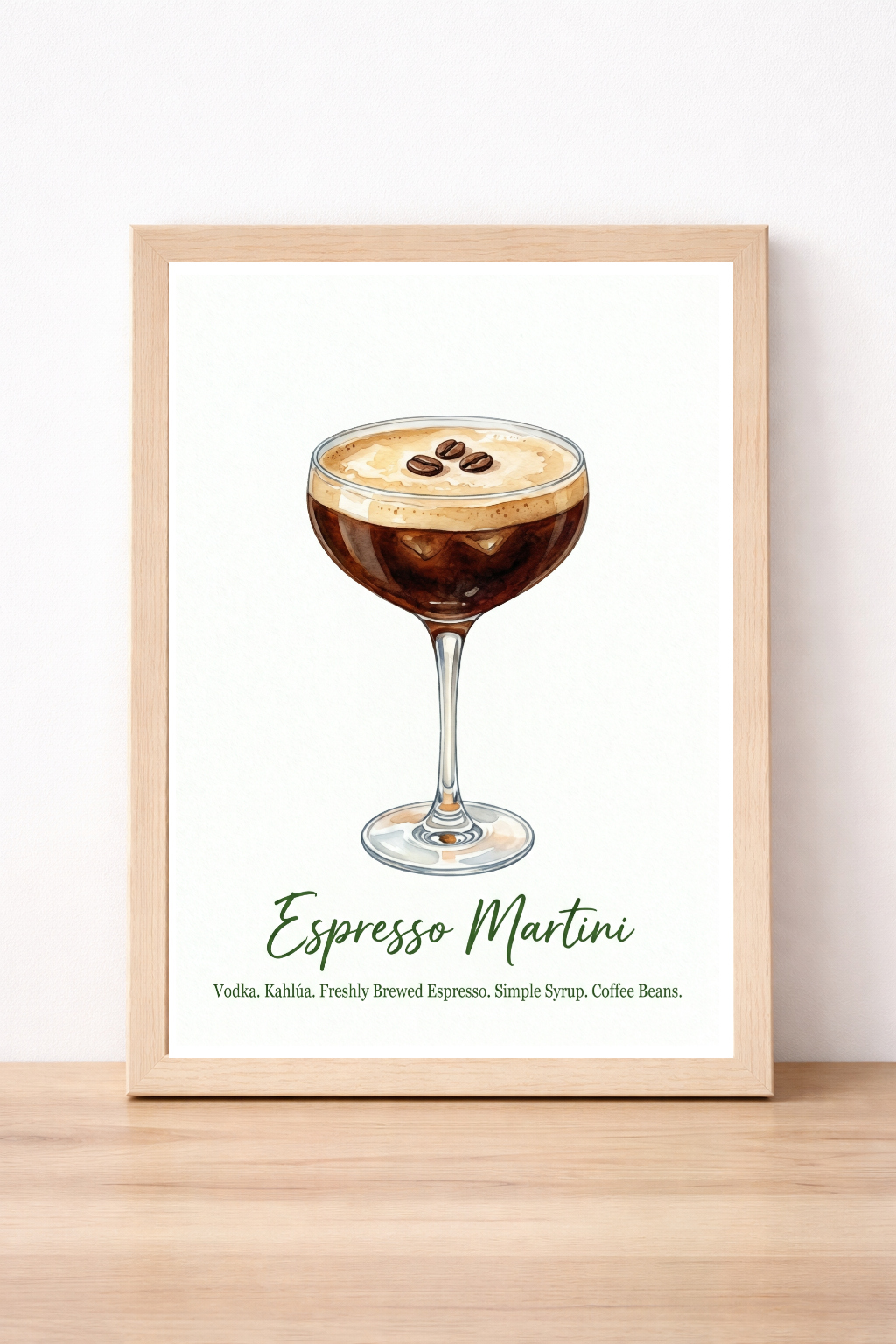 Espresso Martini Cocktail Print, Alcohol Wall Art, Modern Beverage Illustration, Home Decor