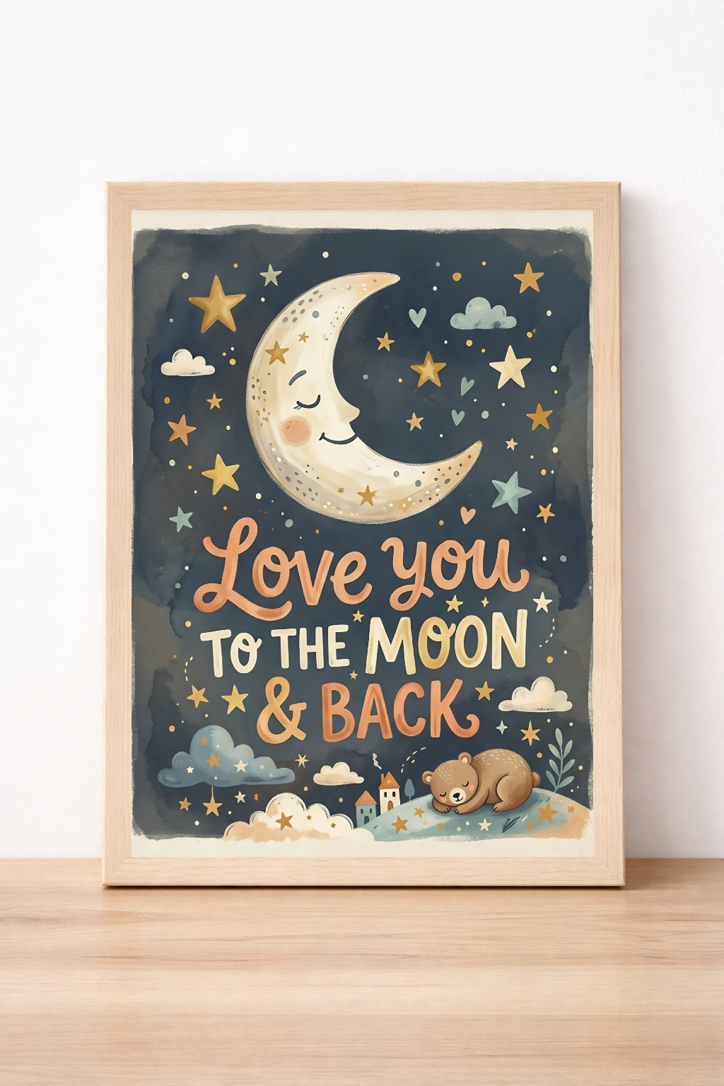 Love You To The Moon And Back Children's Print, Whimsical Night Sky Illustration, Nursery Decor