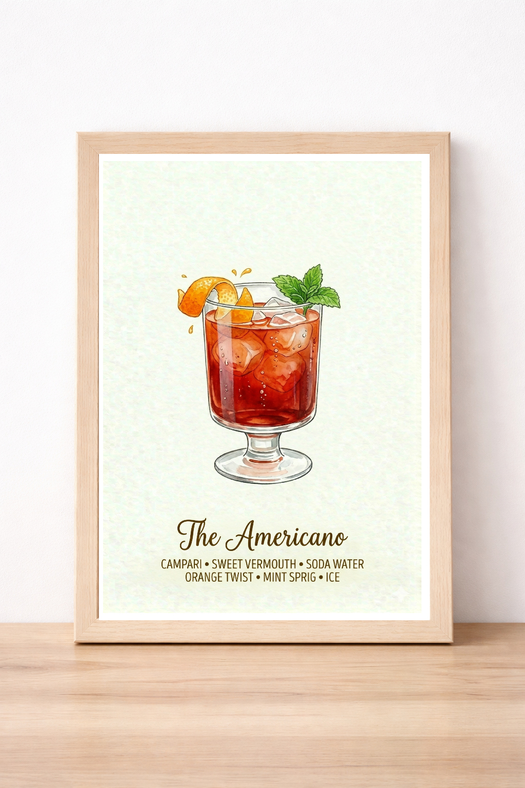 The Americano Cocktail Wall Art, Vintage Alcohol Print, Classic Drink Illustration, Home Bar Decor