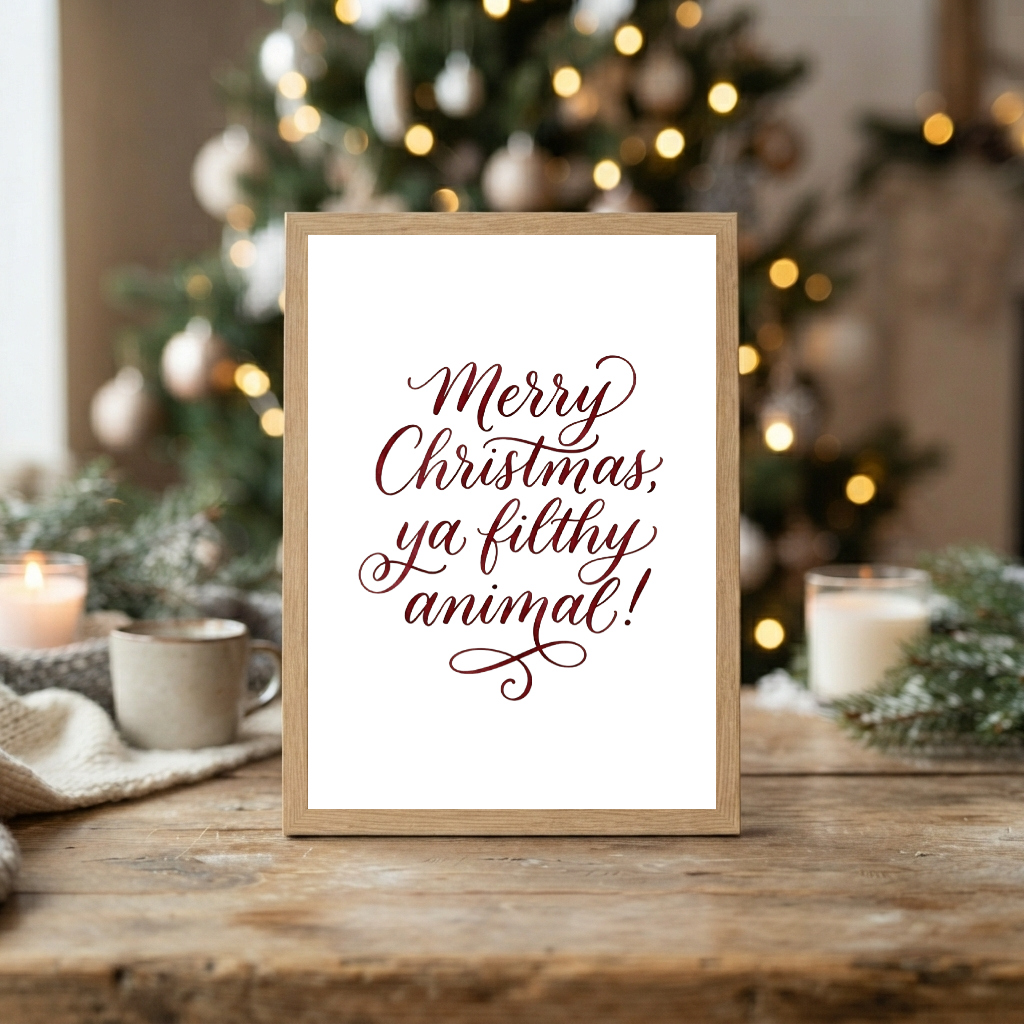 Merry Christmas Ya Filthy Animal Print, Festive Typography Wall Art, Humorous Holiday Decor