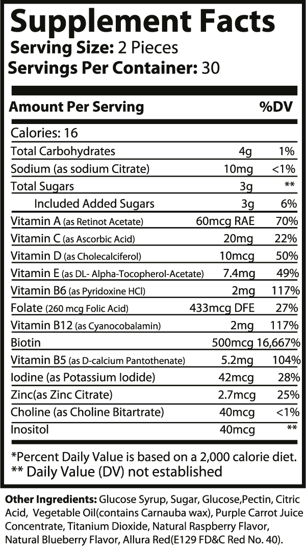 Hair Vitamin Gummies supplement facts and key benefits